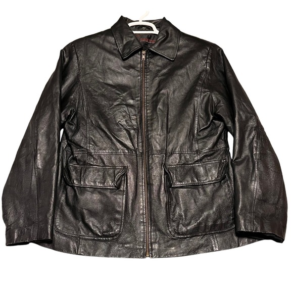 Phase Two Jackets & Blazers - Vintage Mens Black Leather Biker Jacket XL Zip Front Pockets Lined‎